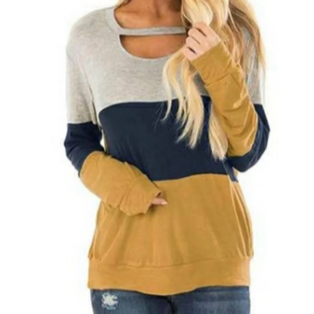 Blue and Yellow long sleeve top, Medium